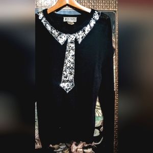 Western Connection RARE New Years Eve Sweater! Silver Sequin Tie. (M) Ramie&Cott